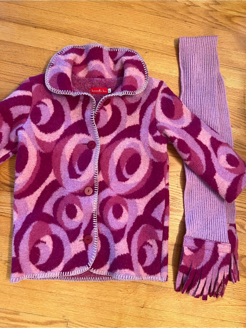 Purple & Pink Swirl all wool jacket with Matching Scarf